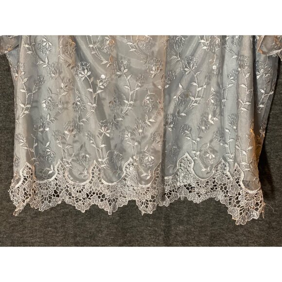 CARAMIA Lace Overlay Dress Blouse Sheer Gray Coquette Floral Women 24W VTG Plus - Picture 8 of 11